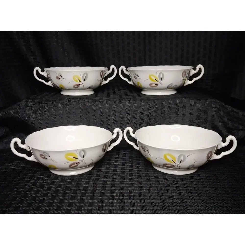 ADDERLEY Fine Bone China England-Carnival 4 Sets Flat Cream Soup Bowl and Saucer